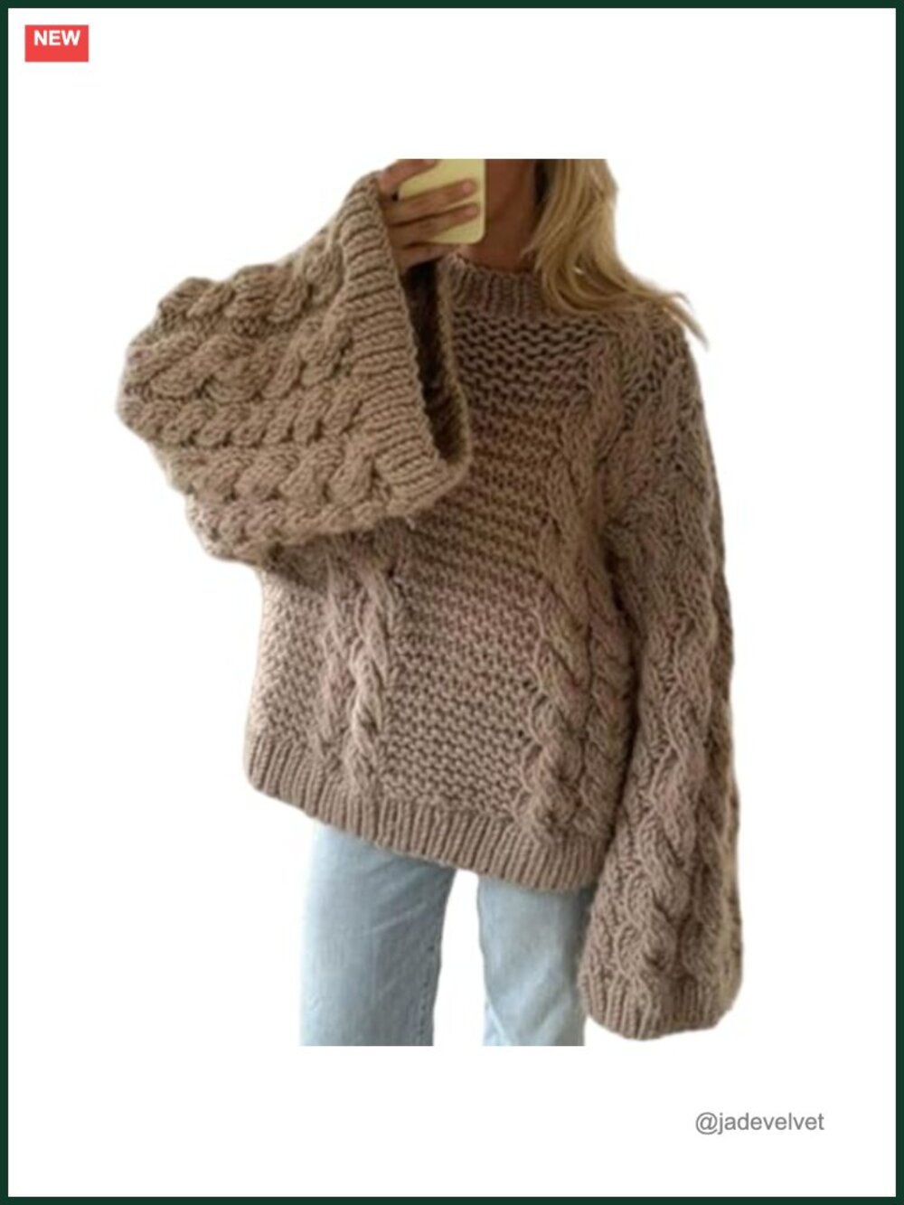 Womens Oversized Cable Knit Chunky Baggy Pullover Sweater